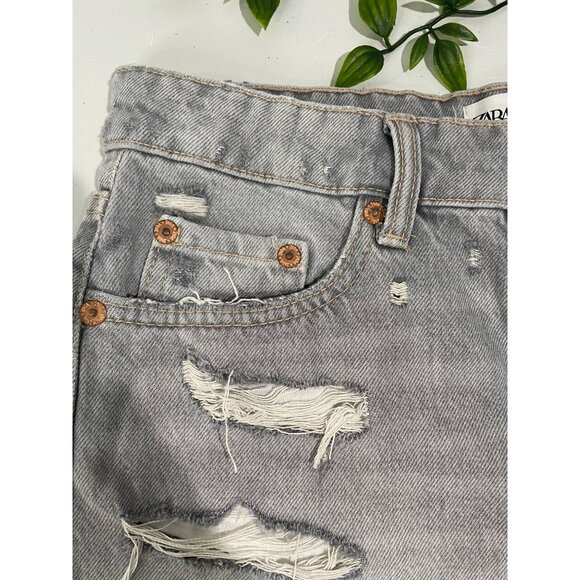 Zara Womens High-Rise Distressed Denim Shorts Size 36 EU / 4 US Light Gray - Picture 6 of 14